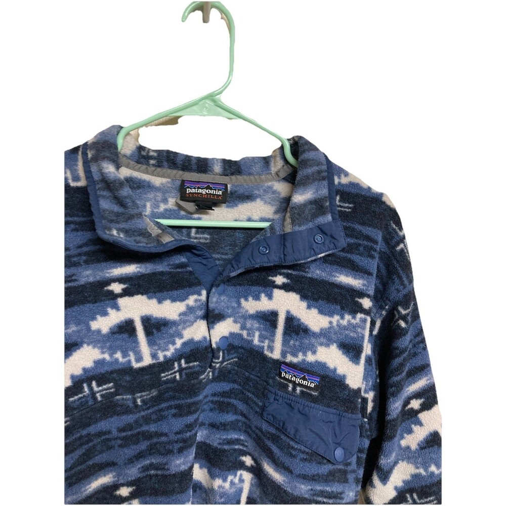 Men's Patagonia Synchilla Snap-T Pullover Fleece Retro Stone Blue Aztec Print Lg